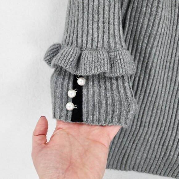 Lane Bryant Sweater Womens 18 Gray Wide Neck Off Shoulder Ruffle Beaded Ribbed - Picture 4 of 12